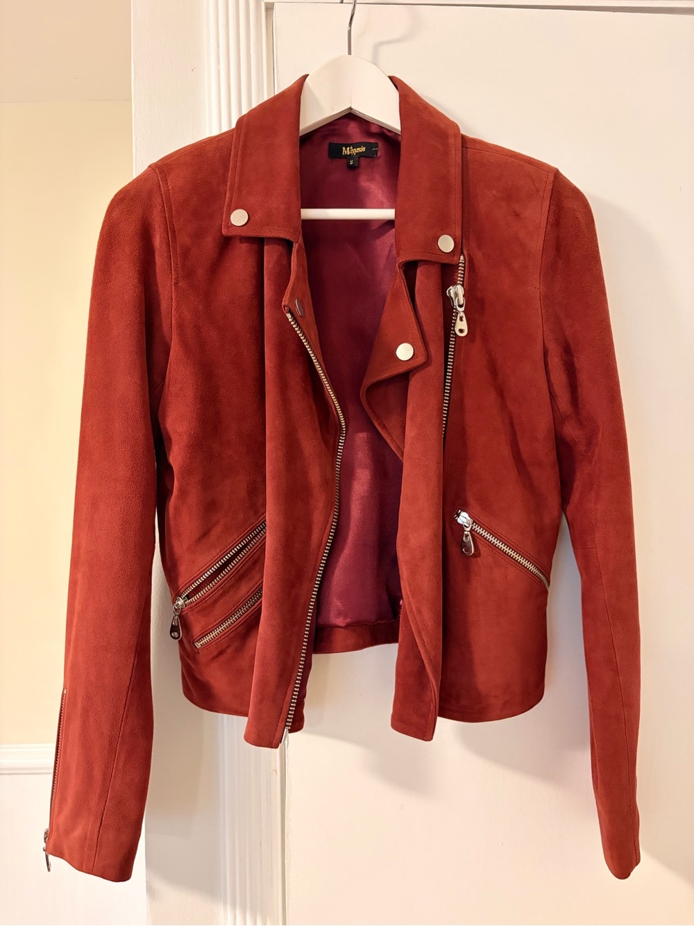 Maje Rust-Red Suede Jacket Nordic brand/design